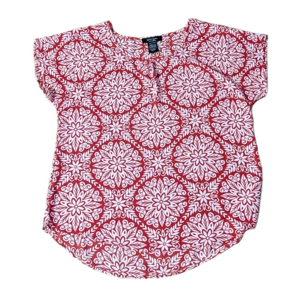Love RYAN Los Angeles Red & White Floral Print Top